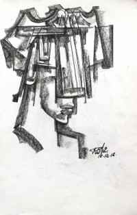 Mansoor Rahi, 14 x 21 Inch, Charcoal on Paper, Figurative Painting, AC-MSR-082
